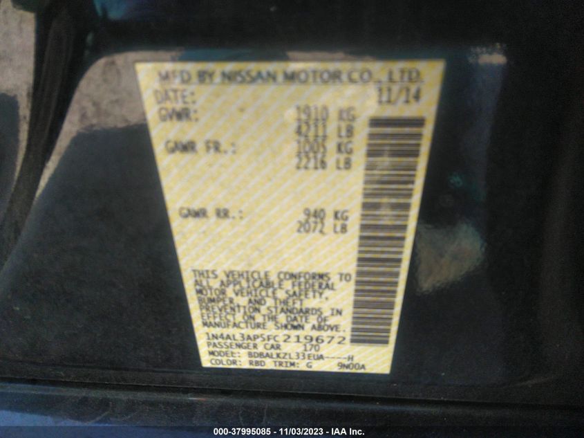 2015 NISSAN ALTIMA 2.5 SV - 1N4AL3AP5FC219672