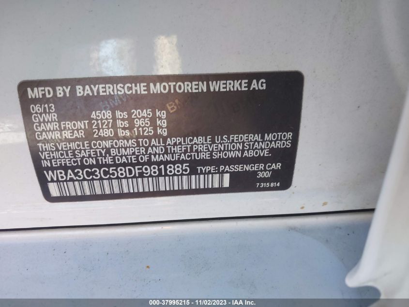 2013 BMW 3 SERIES 320I XDRIVE - WBA3C3C58DF981885