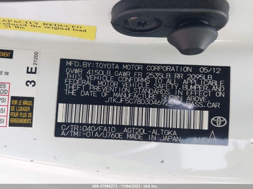 2013 TOYOTA SCION TC - JTKJF5C78D3046925