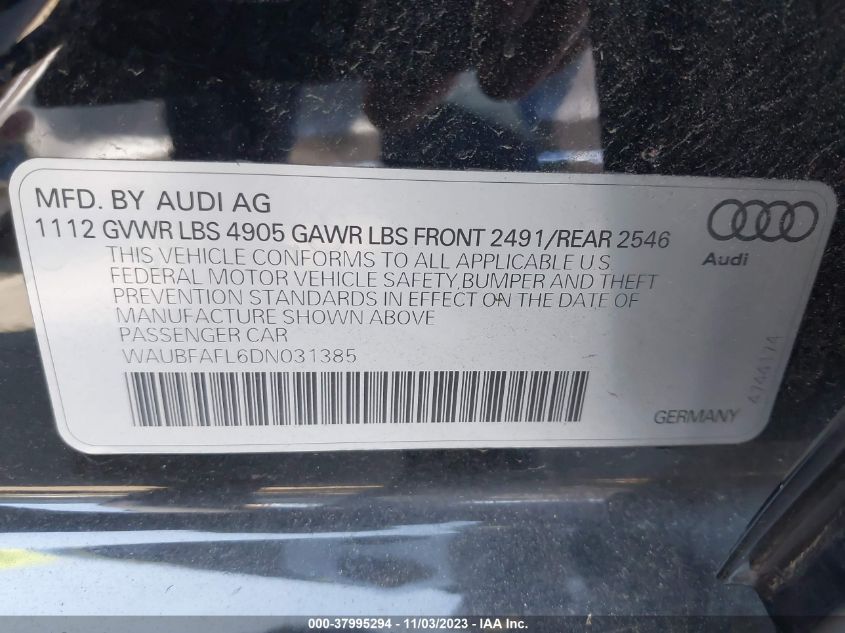 2013 AUDI A4 2.0T PREMIUM - WAUBFAFL6DN031385
