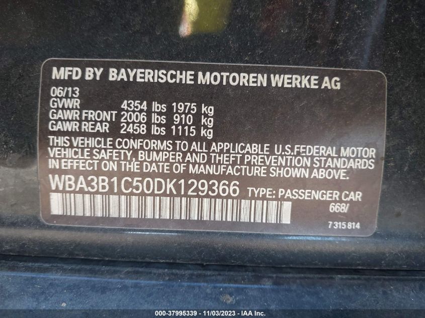 2013 BMW 320I WBA3B1C50DK129366