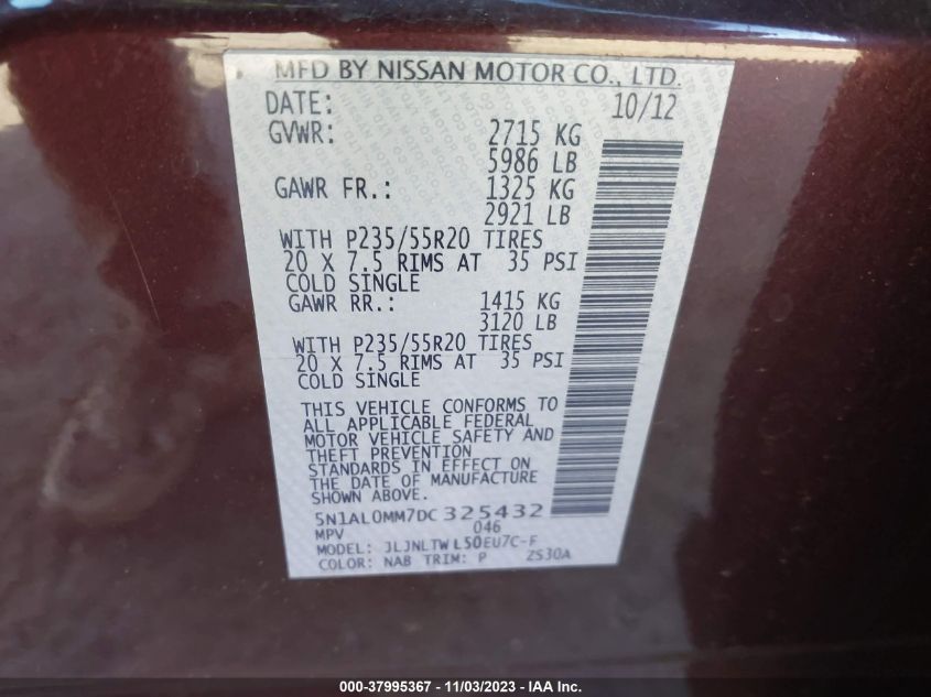 2013 INFINITI JX35 5N1AL0MM7DC325432