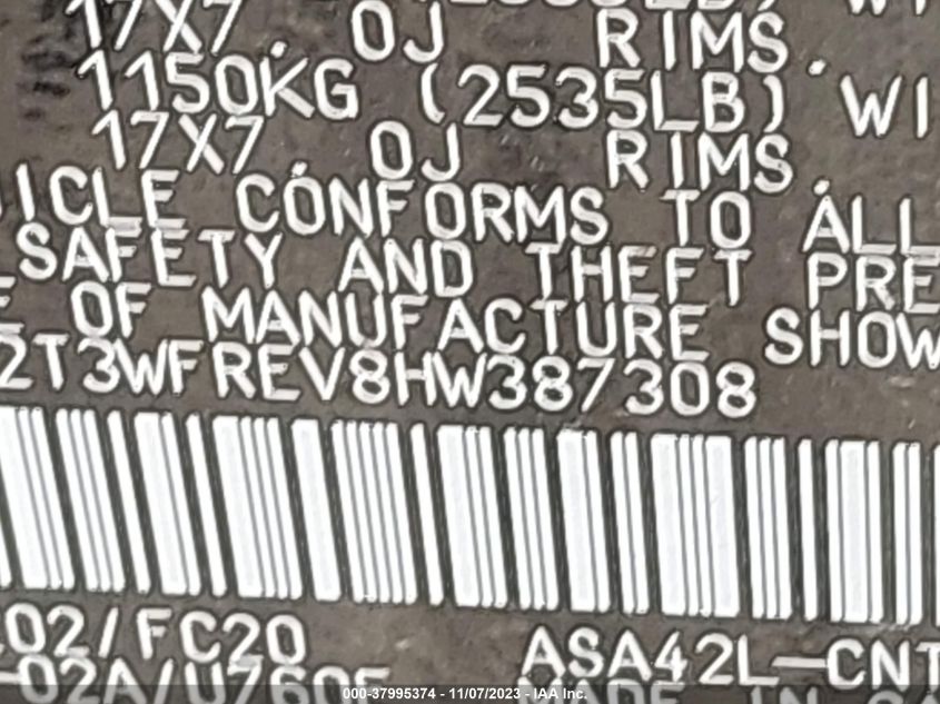 2017 TOYOTA RAV4 XLE 2T3WFREV8HW387308