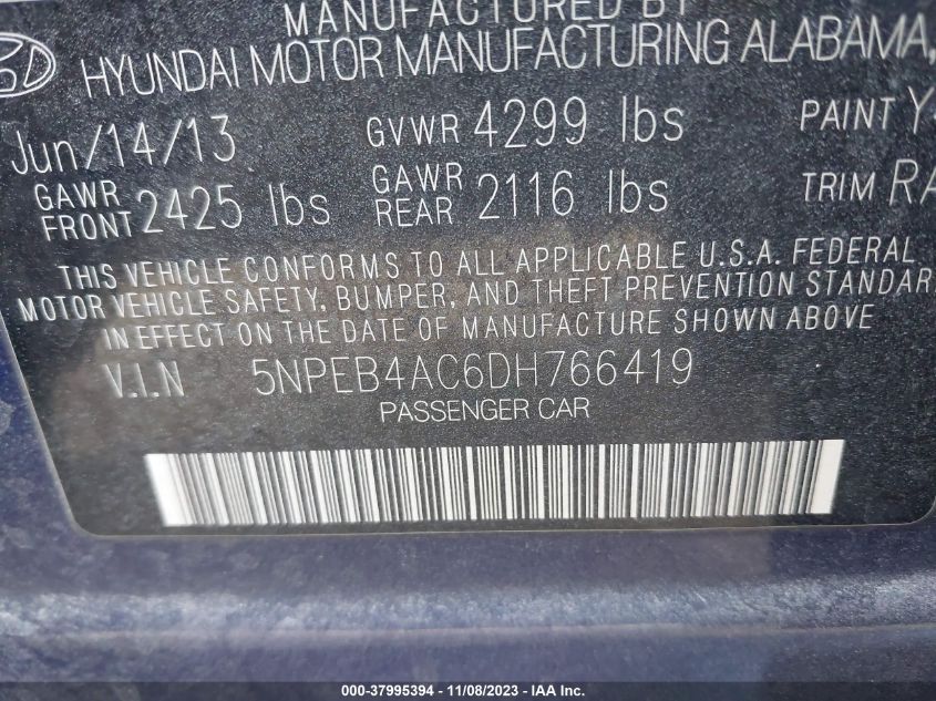2013 HYUNDAI SONATA GLS - 5NPEB4AC6DH766419