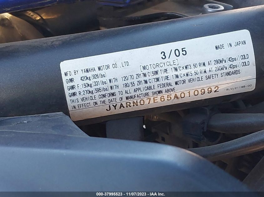2005 YAMAHA FZS10 JYARN07E65A010992