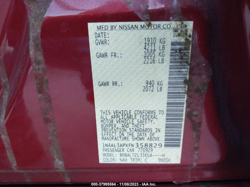 2015 NISSAN ALTIMA 2.5 SL - 1N4AL3APXFN358829
