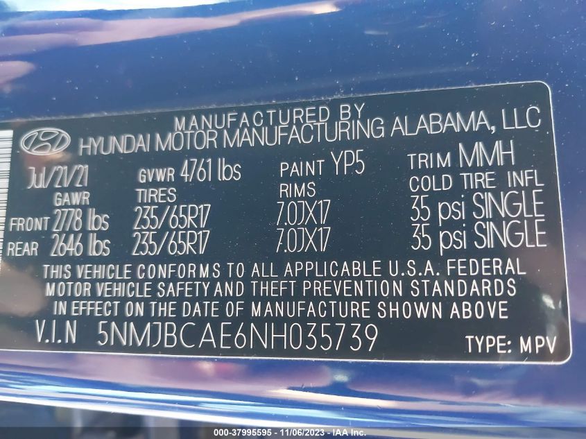 2022 HYUNDAI TUCSON SEL - 5NMJBCAE6NH035739