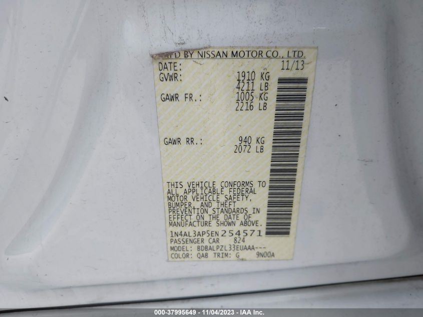 2014 NISSAN ALTIMA 2.5/S/SV/SL - 1N4AL3AP5EN254571