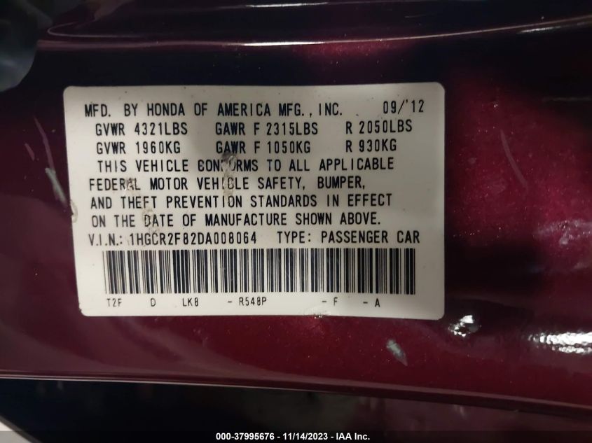 2013 HONDA ACCORD EX-L - 1HGCR2F82DA008064