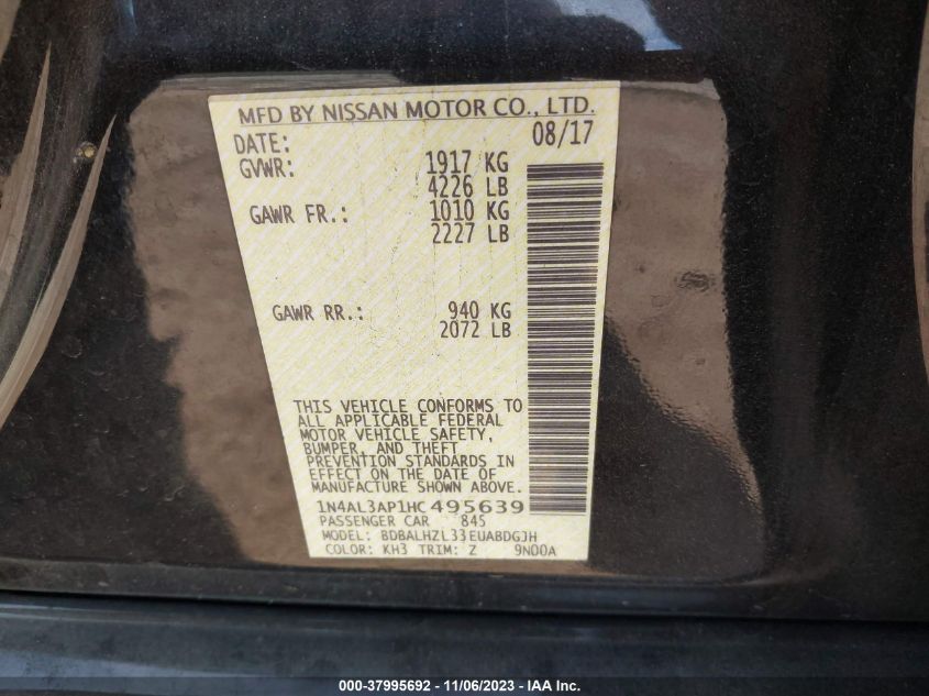 2017 NISSAN ALTIMA 2.5 SR - 1N4AL3AP1HC495639