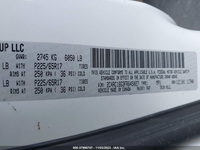 2015 CHRYSLER TOWN & COUNTRY TOURING - 2C4RC1BG3FR645027
