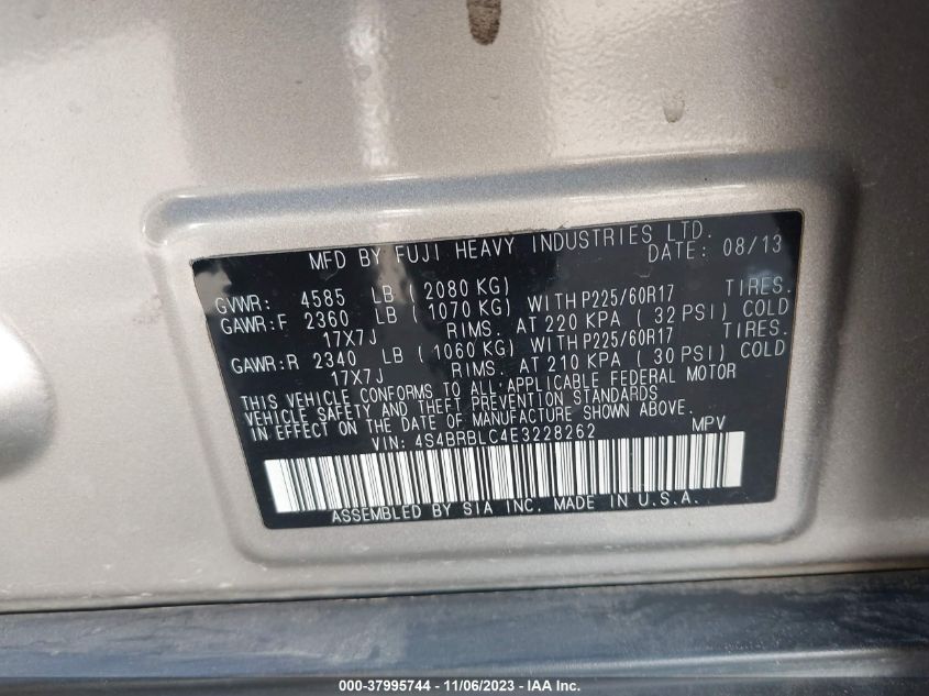 2014 SUBARU OUTBACK 2.5I LIMITED - 4S4BRBLC4E3228262
