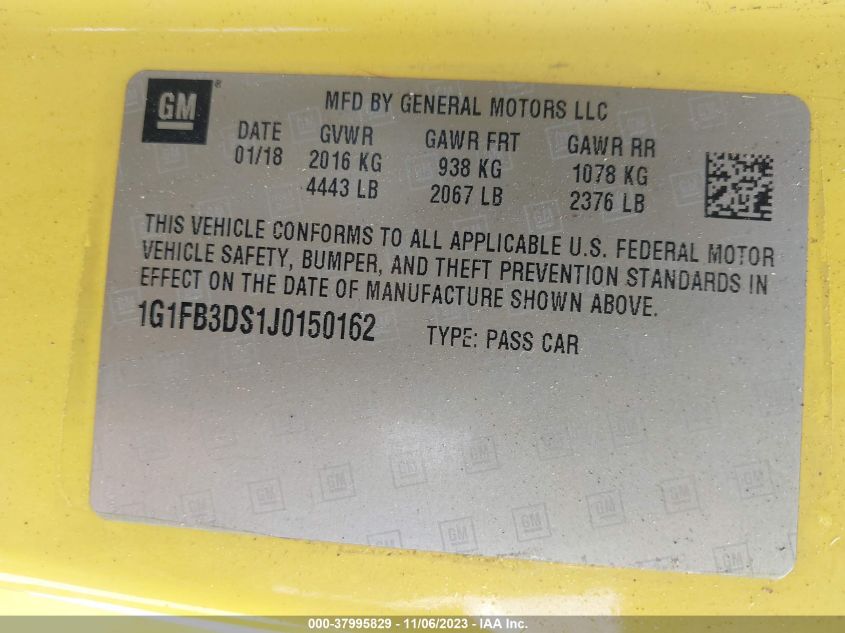 2018 CHEVROLET CAMARO LT - 1G1FB3DS1J0150162
