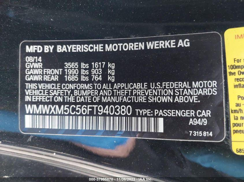 2015 MINI HARDTOP COOPER WMWXM5C56FT940380