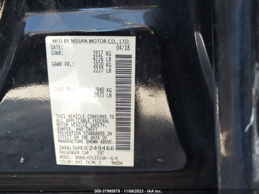 2018 NISSAN ALTIMA 2.5/S/SV/SL/SR - 1N4AL3AP8JC249466