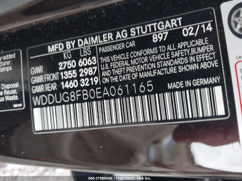 2014 MERCEDES-BENZ S 550 4MATIC WDDUG8FB0EA061165