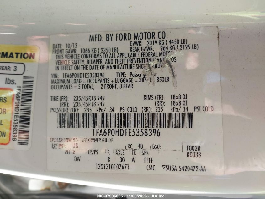 2014 FORD FUSION SE - 1FA6P0HD1E5358396