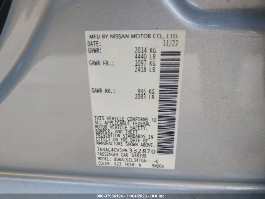 2023 NISSAN ALTIMA SR - 1N4AL4CV5PN332870
