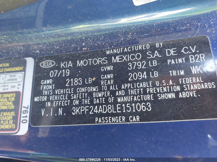 VIN 3KPF24AD8LE151063 2020 KIA FORTE LXS