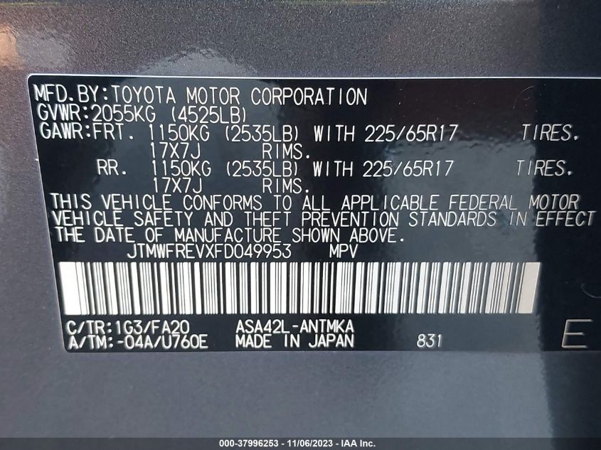 2015 TOYOTA RAV4 XLE - JTMWFREVXFD049953