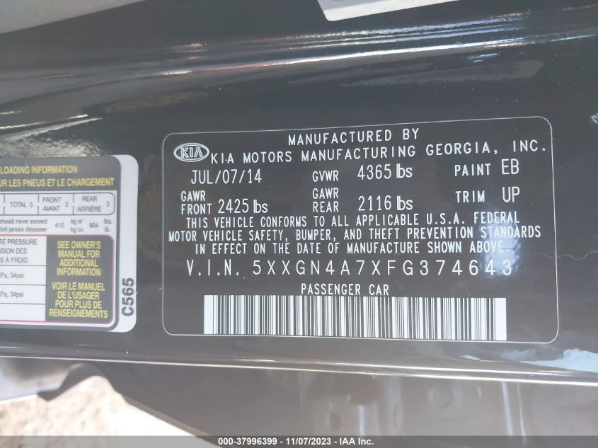 2015 KIA OPTIMA EX - 5XXGN4A7XFG374643