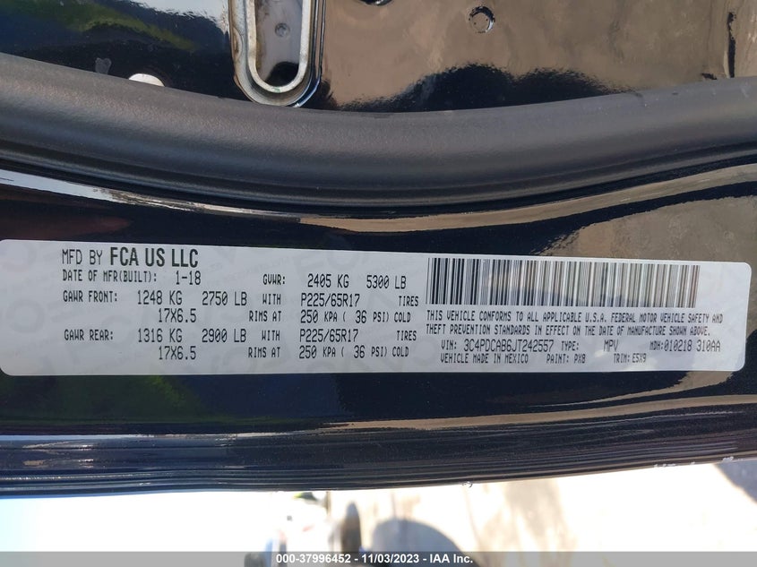 VIN 3C4PDCAB6JT242557 2018 DODGE JOURNEY SE