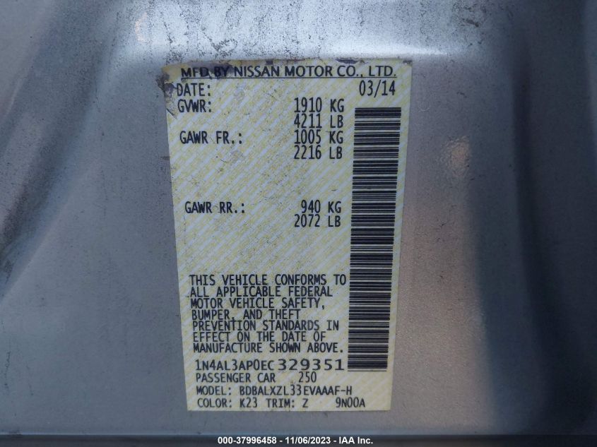 2014 NISSAN ALTIMA 2.5 SL - 1N4AL3AP0EC329351