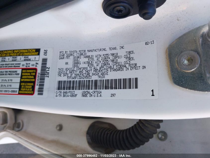 2013 TOYOTA TUNDRA 4WD TRUCK - 5TFUW5F13DX295833