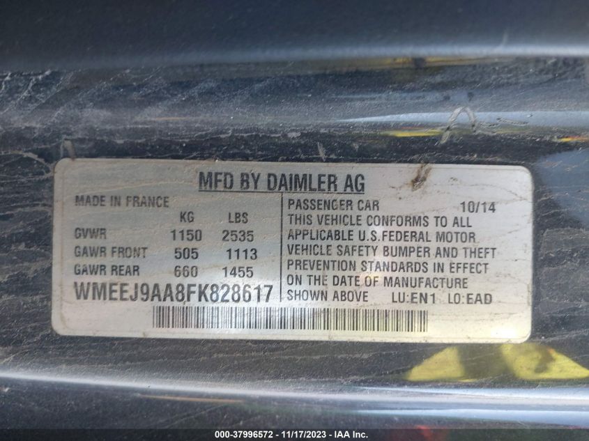 2015 SMART FORTWO ELECTRIC DRIVE PASSION - WMEEJ9AA8FK828617
