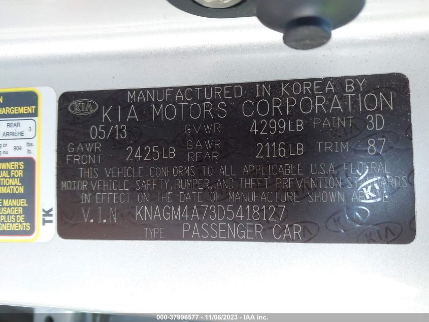 2013 KIA OPTIMA LX - KNAGM4A73D5418127