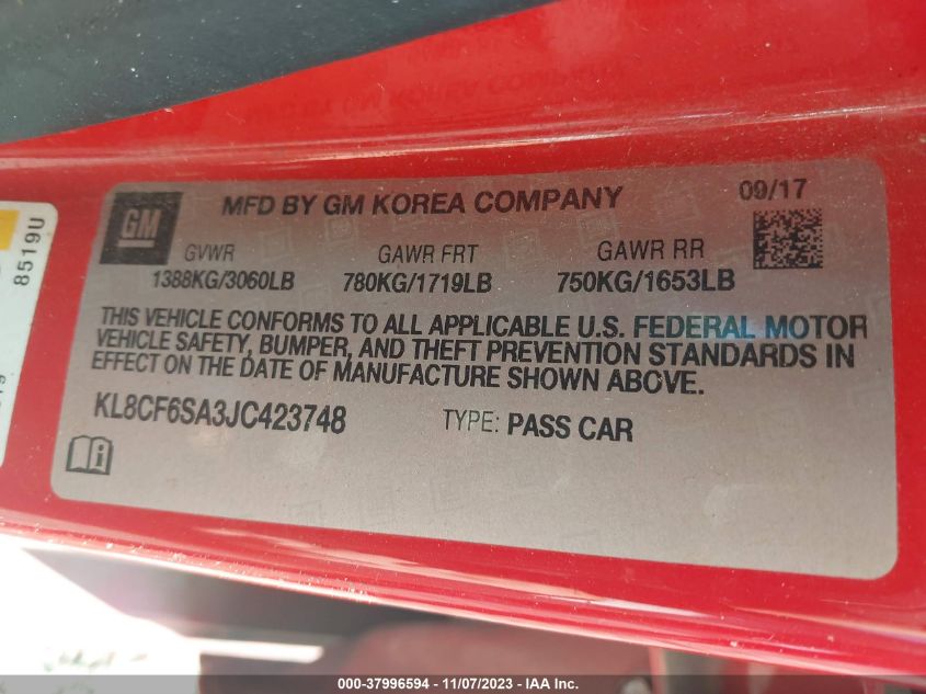 2018 CHEVROLET SPARK 2LT - KL8CF6SA3JC423748