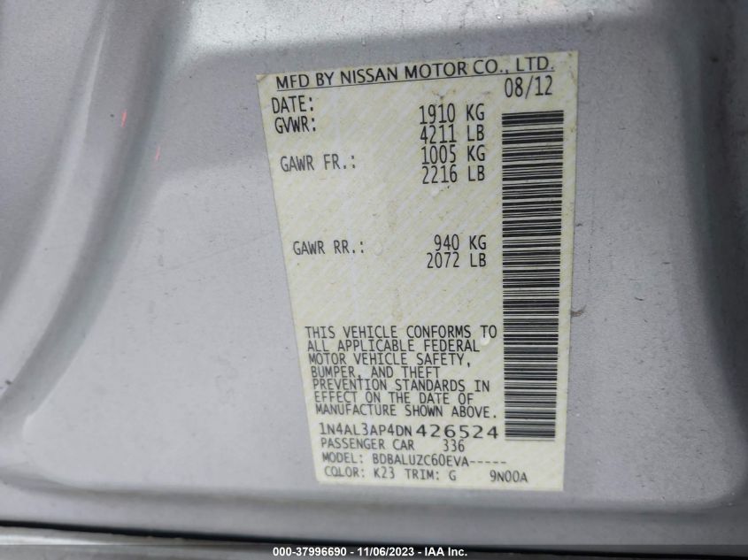 2013 NISSAN ALTIMA 2.5 SV - 1N4AL3AP4DN426524