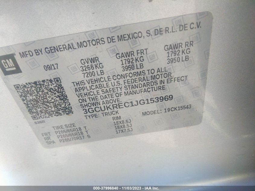 2018 CHEVROLET SILVERADO 1500 LT - 3GCUKREC1JG153969