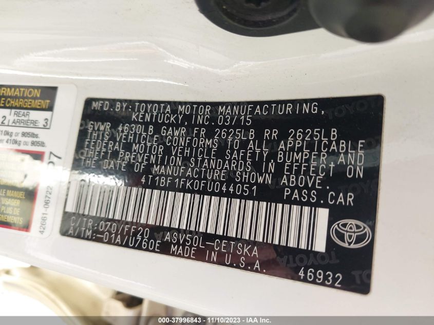 2015 TOYOTA CAMRY XLE/SE/LE/XSE - 4T1BF1FK0FU044051