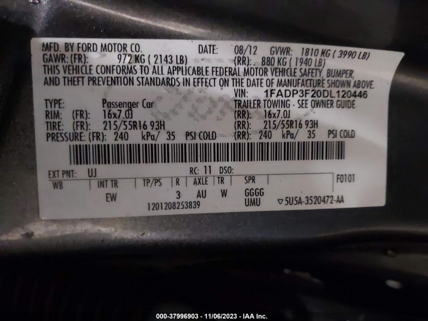 2013 FORD FOCUS SE - 1FADP3F20DL120446