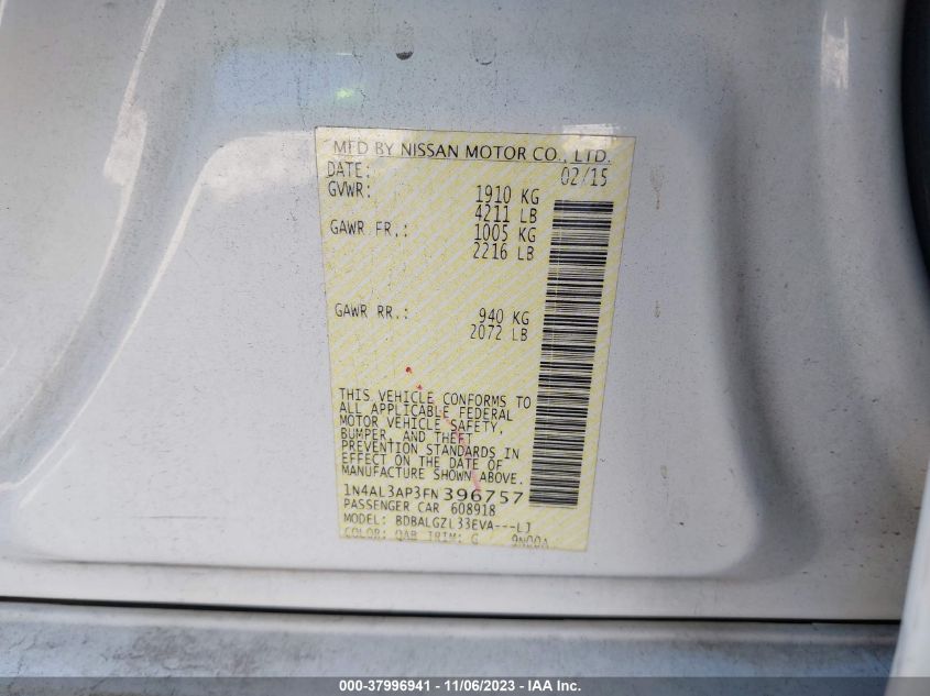 2015 NISSAN ALTIMA 2.5 S - 1N4AL3AP3FN396757