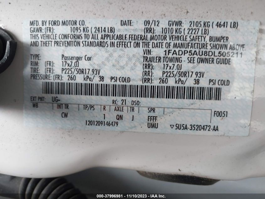 2013 FORD C-MAX HYBRID SE - 1FADP5AU8DL505211