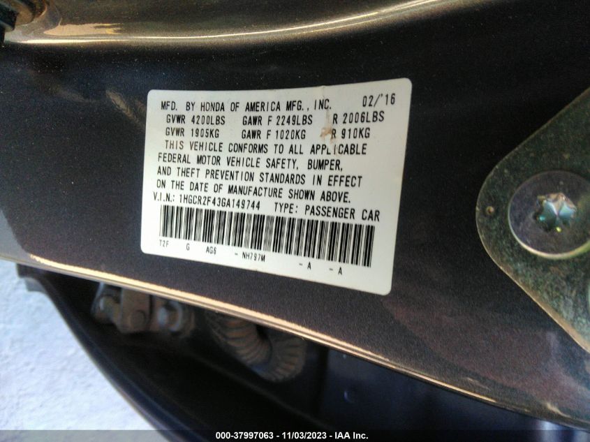 2016 HONDA ACCORD LX - 1HGCR2F43GA149744