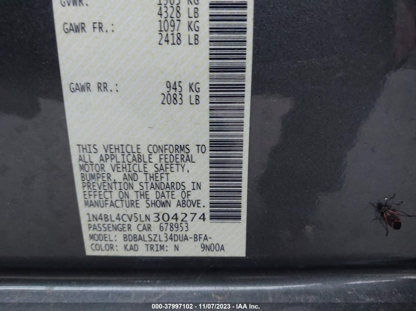 VIN 1N4BL4CV5LN304274 2020 NISSAN ALTIMA SR