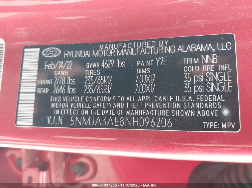 2022 HYUNDAI TUCSON SE - 5NMJA3AE8NH096206