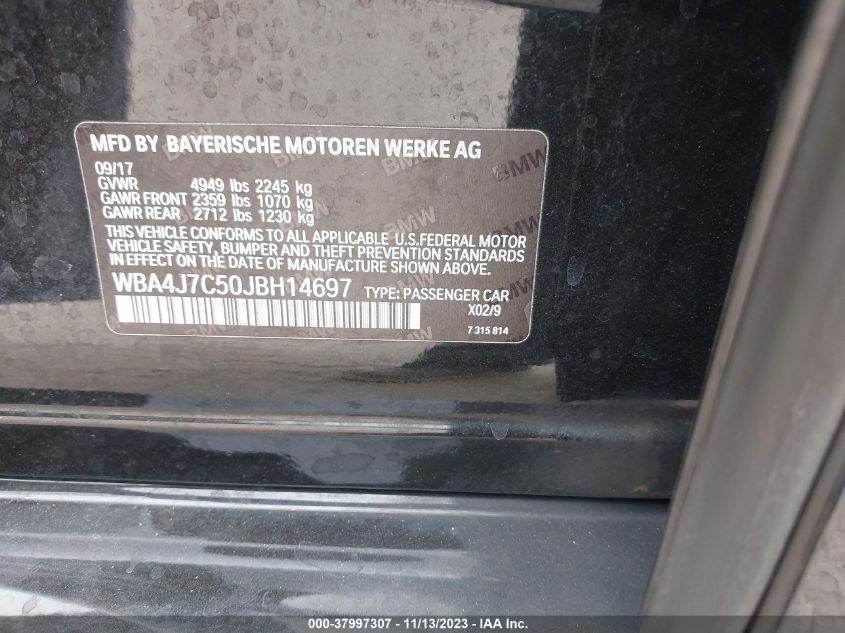 2018 BMW 440I GRAN COUPE XDRIVE WBA4J7C50JBH14697