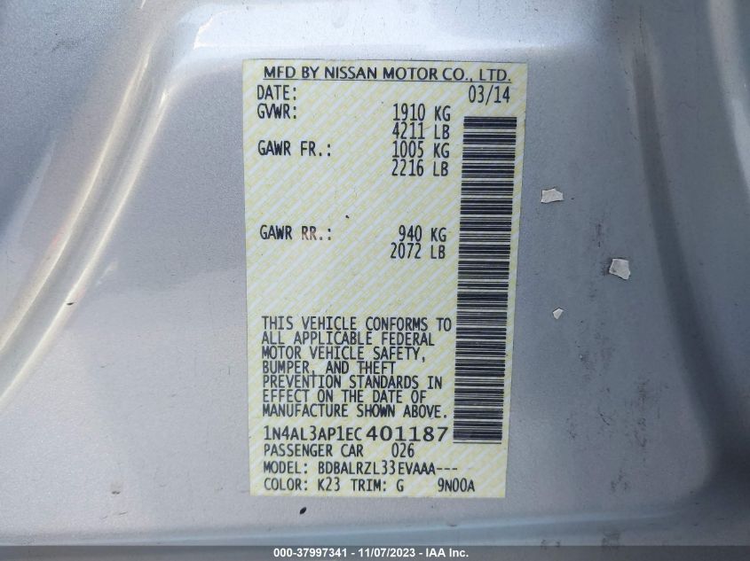 2014 NISSAN ALTIMA 2.5 - 1N4AL3AP1EC401187