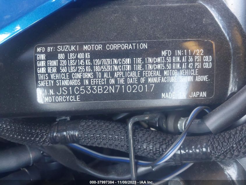 2022 SUZUKI GSX-S750 M/Z - JS1C533B2N7102017