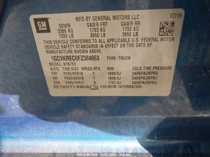 2015 CHEVROLET SILVERADO 1500 LT - 1GCVKREC6FZ384863
