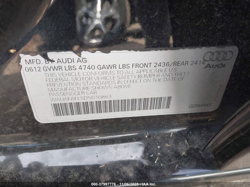 2013 AUDI A4 PREMIUM - WAUAFAFL5DN010863