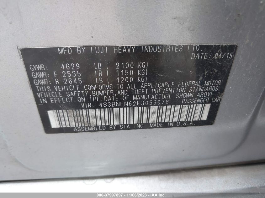 2015 SUBARU LEGACY 3.6R LIMITED - 4S3BNEN62F3059076