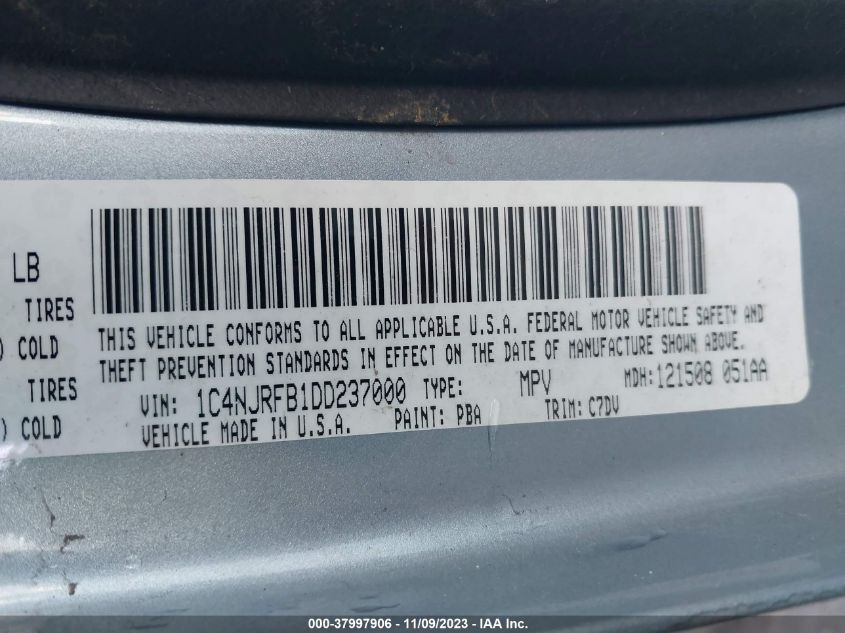 2013 JEEP PATRIOT LATITUDE - 1C4NJRFB1DD237000