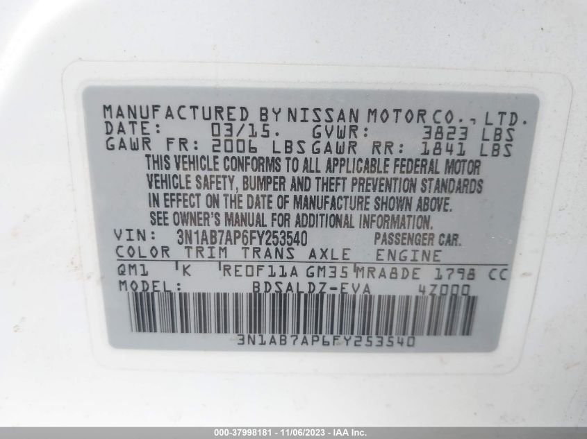 2015 NISSAN SENTRA FE+ S/S/SL/SR/SV - 3N1AB7AP6FY253540