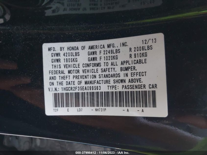 2014 HONDA ACCORD LX - 1HGCR2F35EA099563