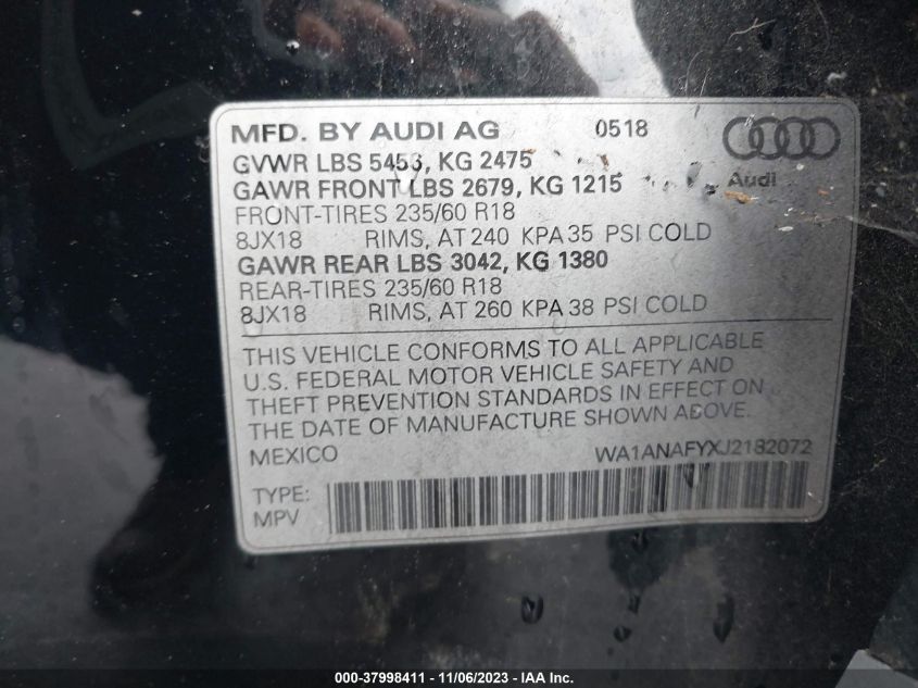 2018 AUDI Q5 PREMIUM - WA1ANAFYXJ2182072